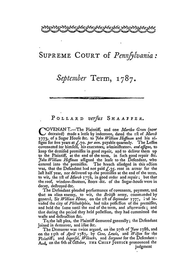 Pollard v. Shaaffer, 1 Dall. 210 (Pa. 1787)