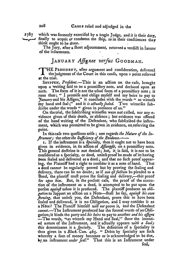 January v. Goodman, 1 Dall. 208 (C. P. Phila. Cty. 1787)