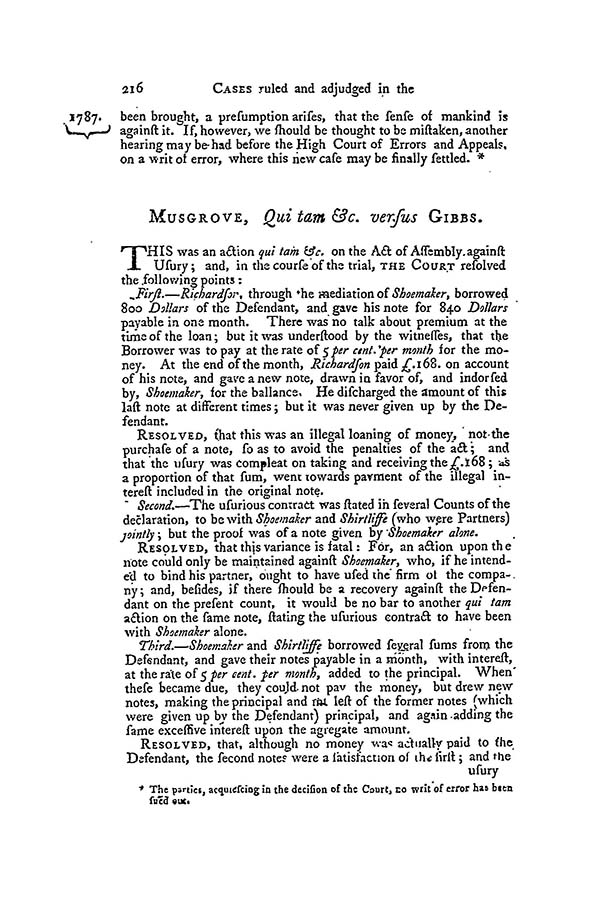 Musgrove v. Gibbs, 1 Dall. 216 (Pa. 1787)
