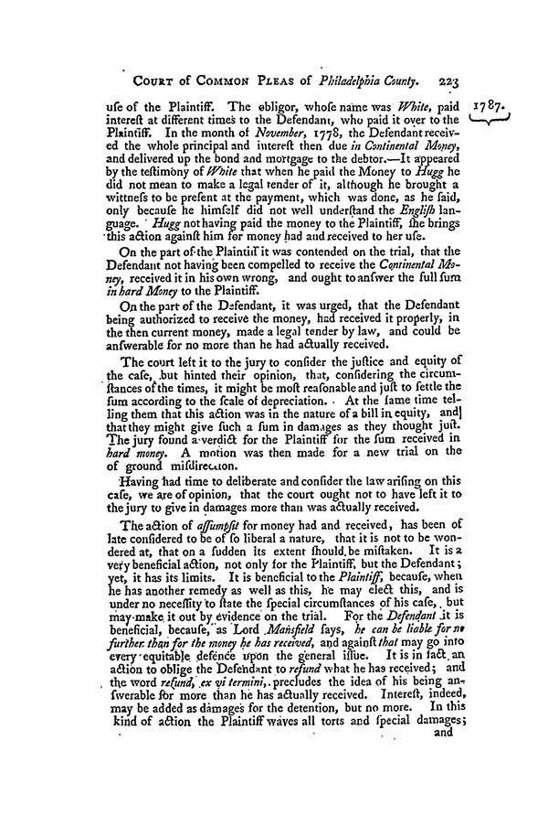 Eastwick v. Hugg, 1 Dall. 222 (C.P. Phila. Cty 1787)