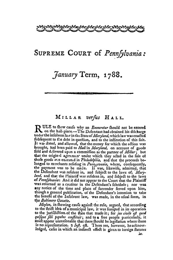 Millar v. Hall, 1 Dall. 229 (Pa. 1788)