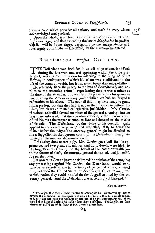 Respublica v. Gordon, 1 Dall. 233 (Pa. 1788)