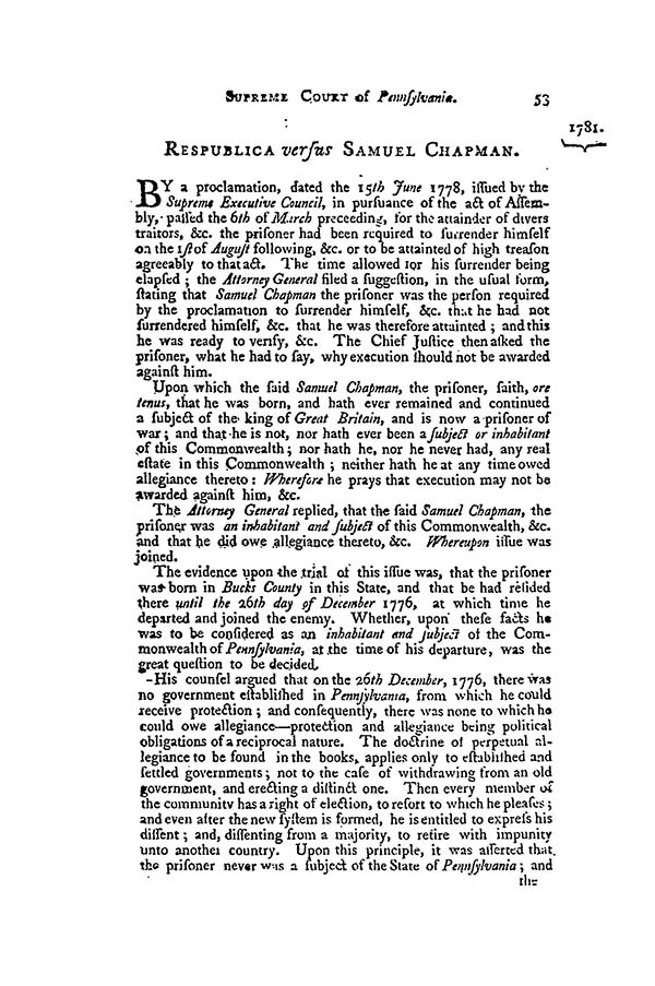 Respublica v. Chapman, 1 Dall. 53 (Pa. 1781)